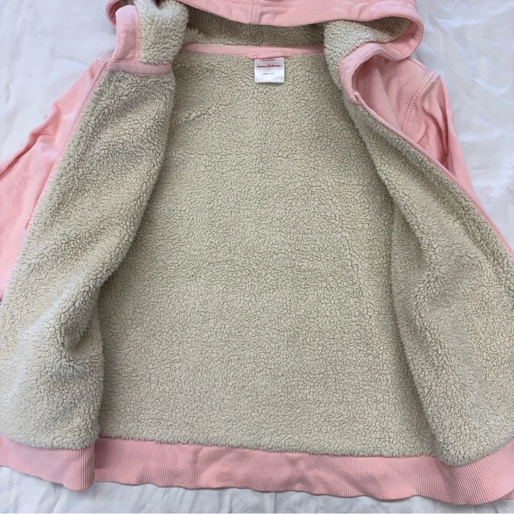 Hanna Kids Girls Pink Sherpa Lined Zip Up Hoodie Sweater Jacket Size‎ 110/5